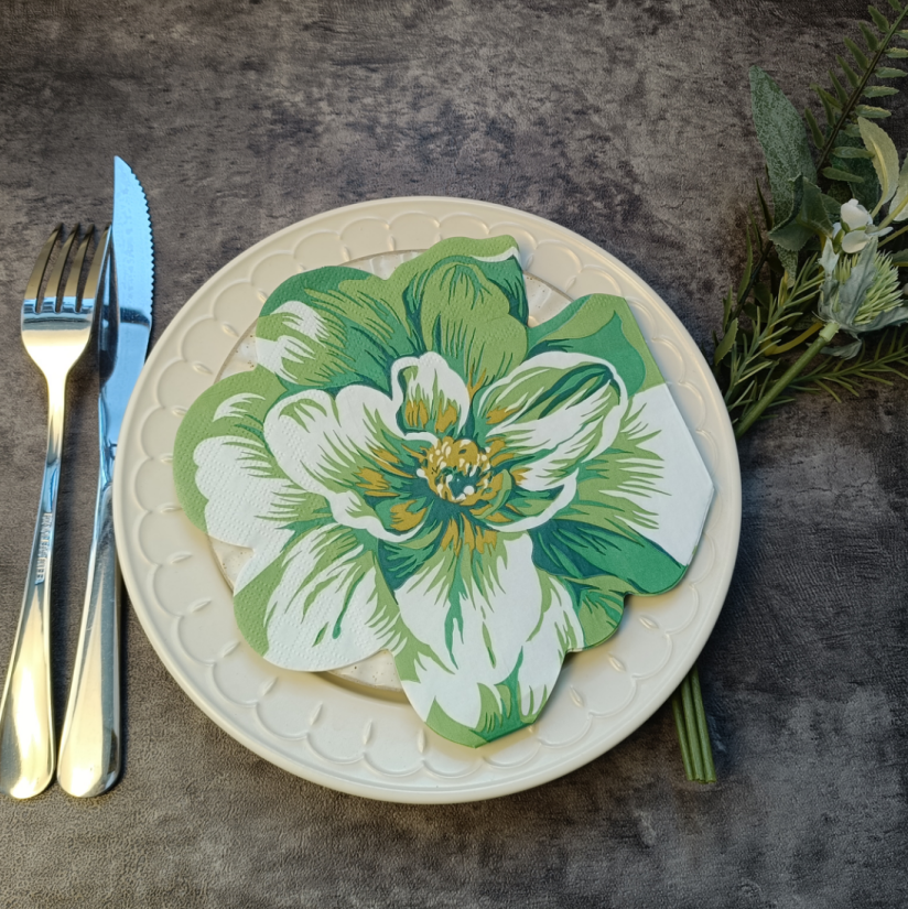Guardanapos ecológicos em forma de flor verde para colocação de mesa Guardanapos ecológicos em forma de flor verde para colocação de mesa