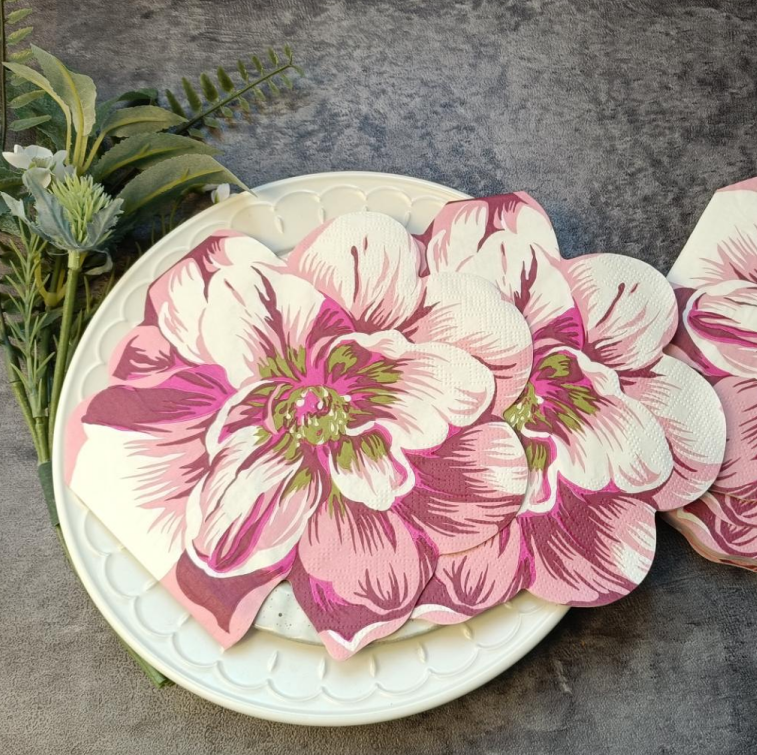 Guardanapos quadrados decorativos descartáveis de camada dupla com design floral rosa e branco Guardanapos quadrados decorativos descartáveis de camada dupla com design floral rosa e branco