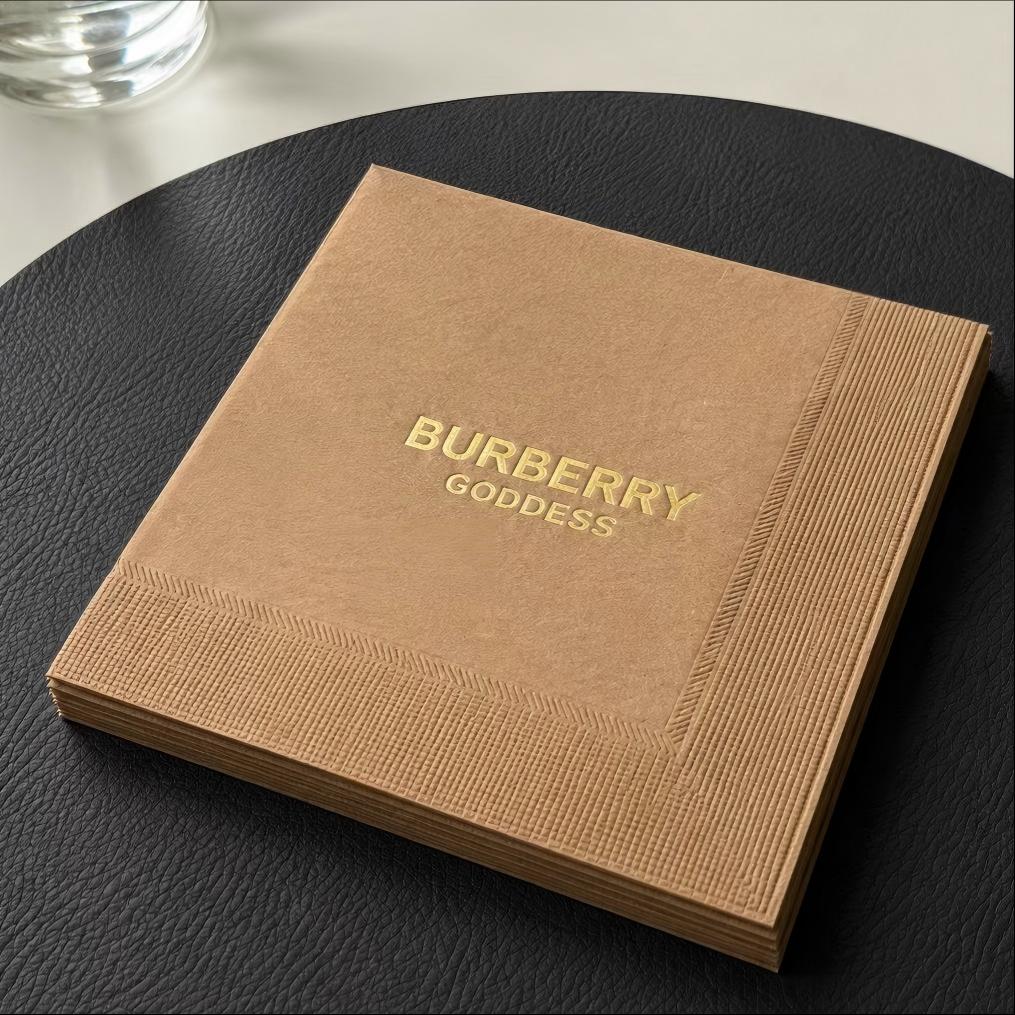 Guardanapos de papel marrom luxuosos estampados em folha de ouro | 25x25cm | 
